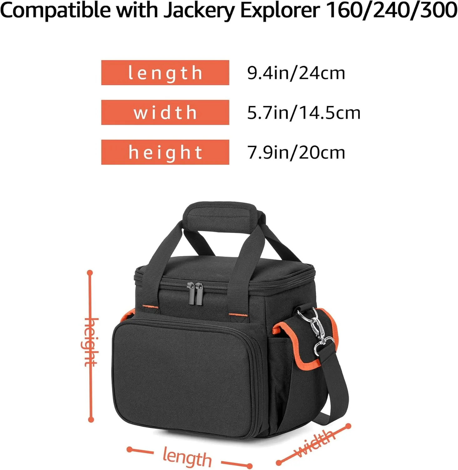 Trunab Carrying Case Compatible with Jackery Portable Power Station Explorer 160/240/300, Storage Bag with Waterproof Bottom and Front Pockets for Charging Cable and Accessories