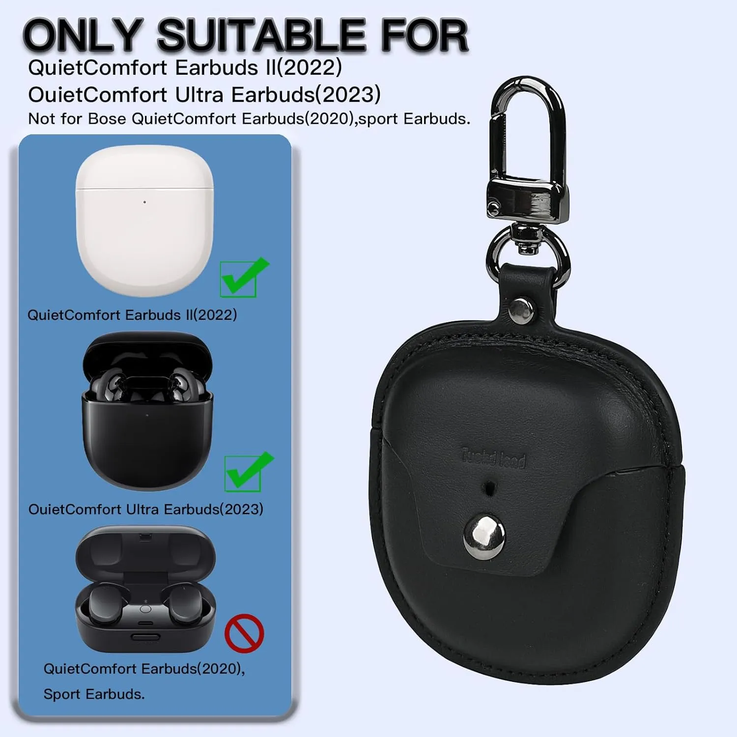 Tusks land case for Bose QuietComfort Ultra & for Bose QuietComfort Earbuds II,Bluetooth Earphone Protective Cover Genuine Leather Earphone Case (Black)