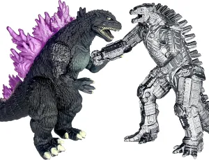 TwCare Set of 2 Godzilla Millennium Mecha MechaGodzilla King of The Monsters Toys, 2021 Movable Joints Action Figures Movie Series Soft Vinyl, Carry Bag