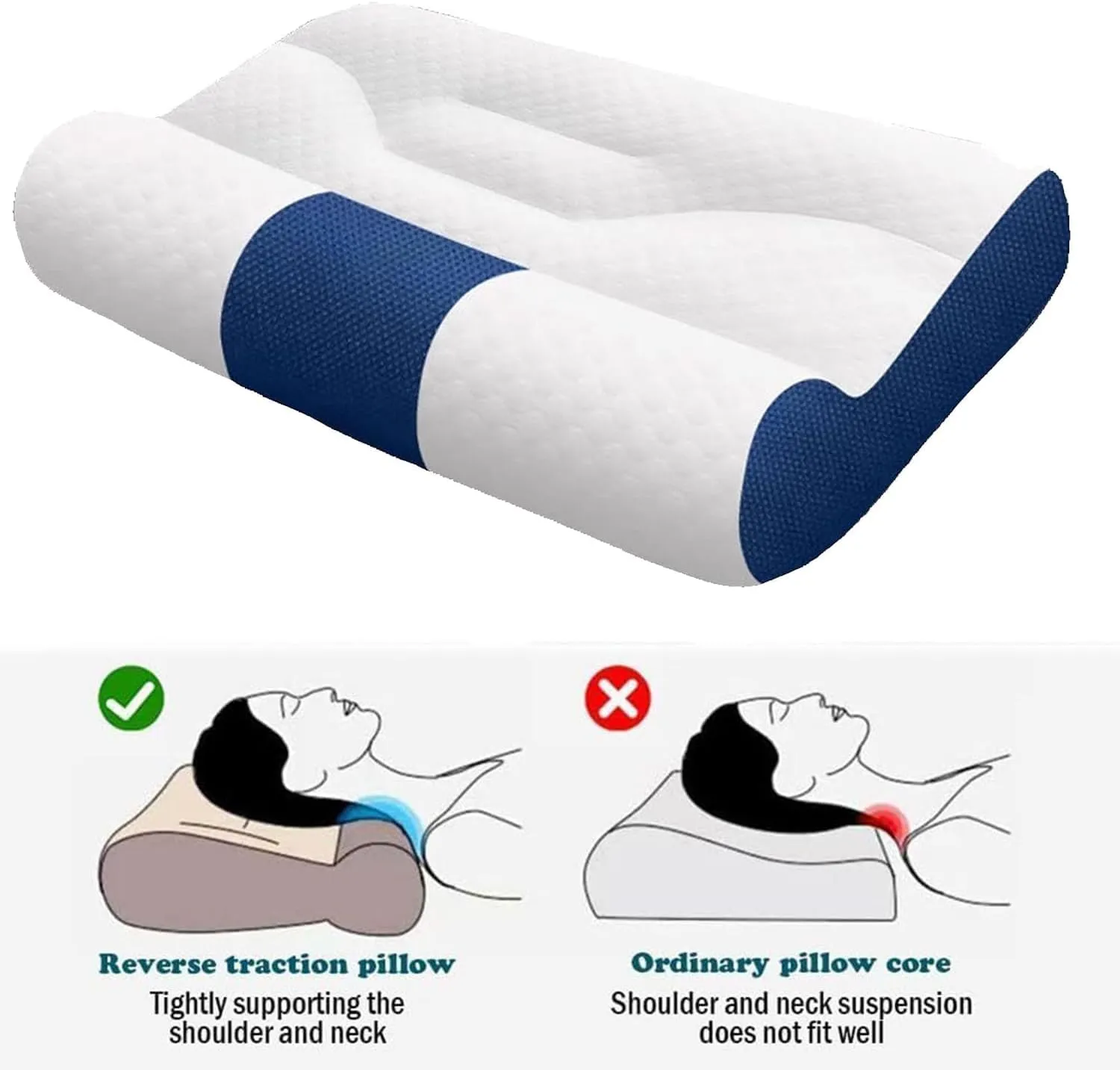 Ultra Fire Cervical Care Pillow, Cervical Traction Pillow for Sleeping, Traction Cervical Spine Support Pillow, Contoured Support Pillows for Side Back Stomach Sleepers