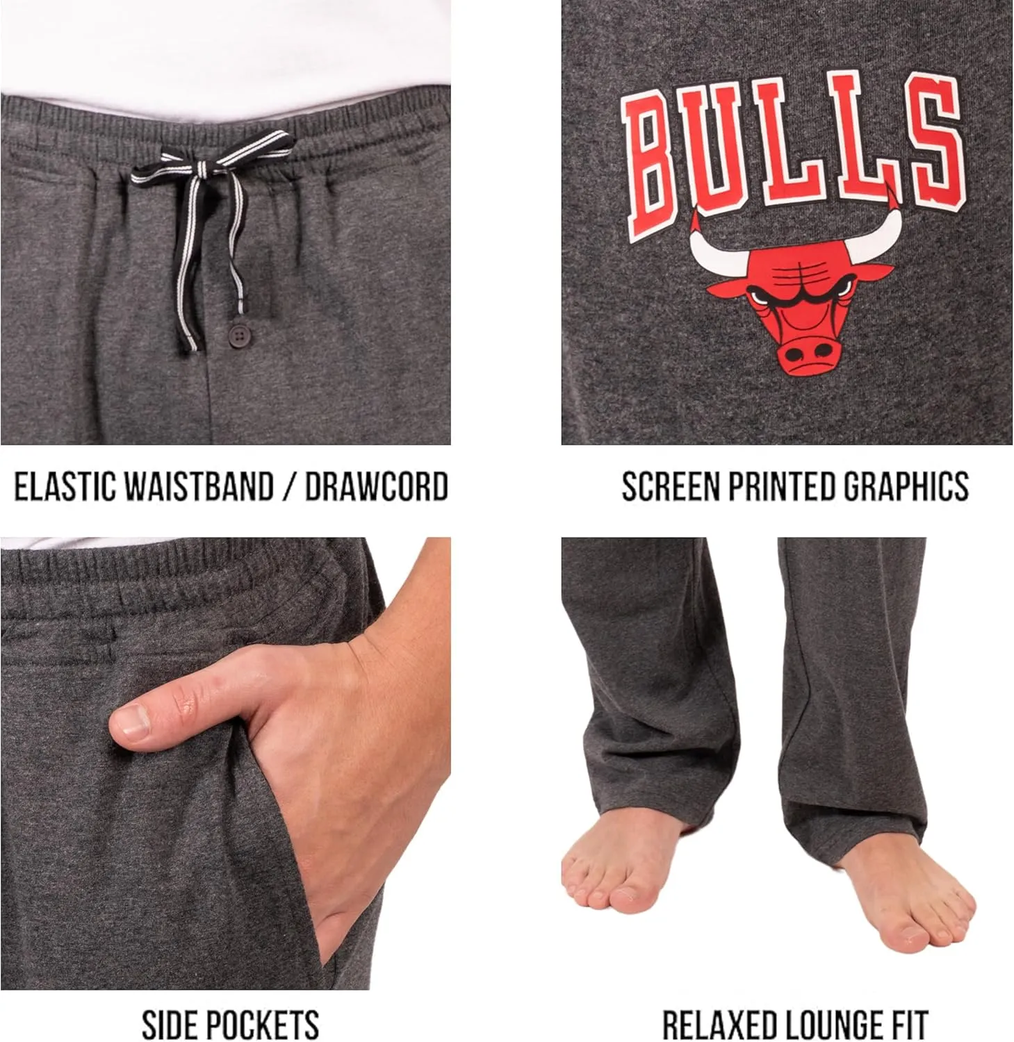 Ultra Game Men's NBA Official Sleepwear Super Soft Pajama Loungewear Pants