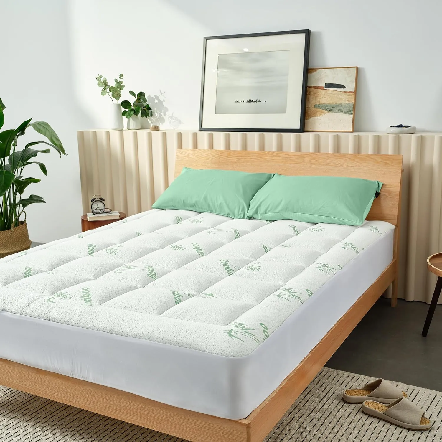 Ultra Soft Twin XL Size Mattress Topper - Viscose Made from Bamboo Pillow Top Mattress Pad for Back Pain Relief - Naturally Cooling for Hot Sleepers, Green