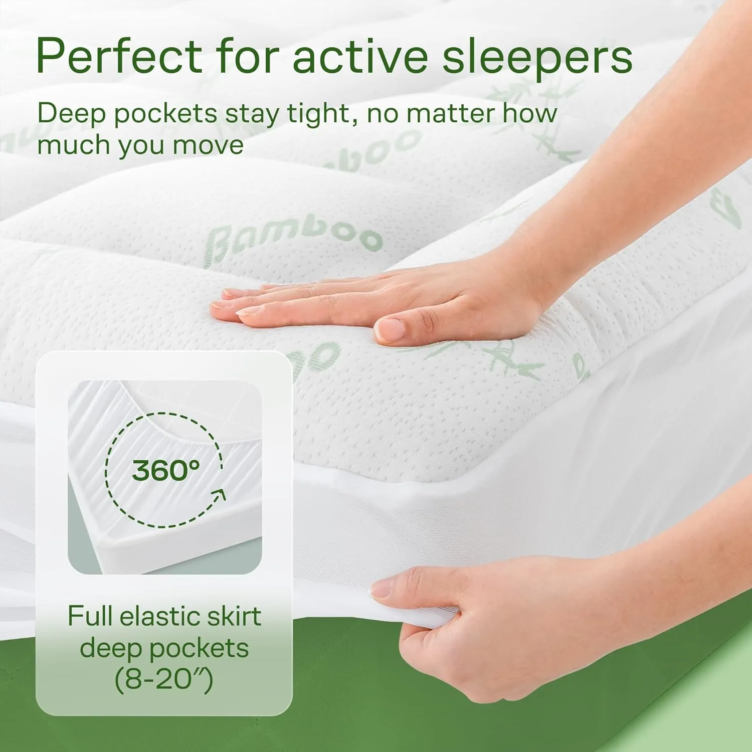 Ultra Soft Twin XL Size Mattress Topper - Viscose Made from Bamboo Pillow Top Mattress Pad for Back Pain Relief - Naturally Cooling for Hot Sleepers, Green