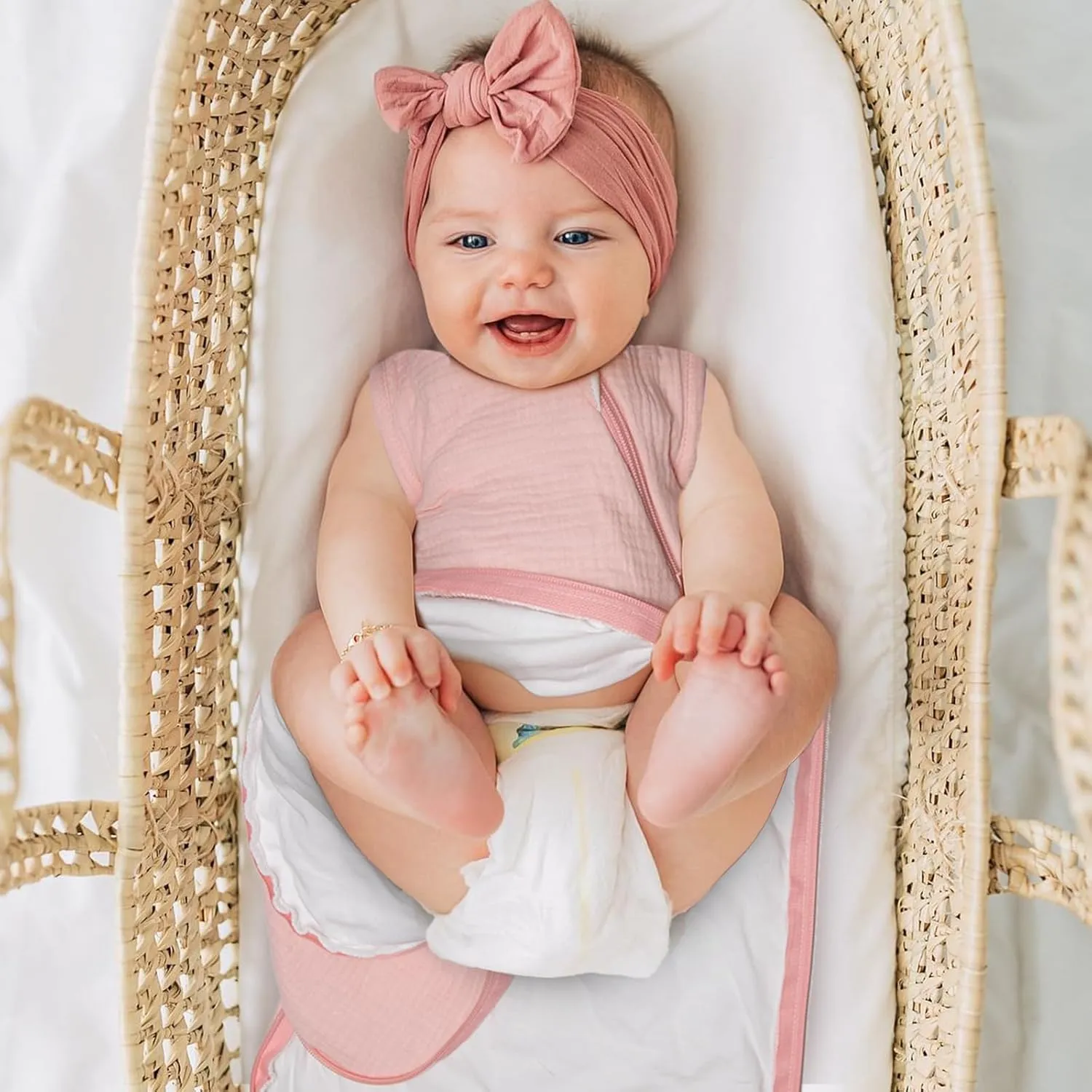 Unisex Organic Cotton Muslin Baby Unisex Wearable Blanket with 2 Ways Zipper 1.0 Tog Sleep Sack for 18-24 Months Pink