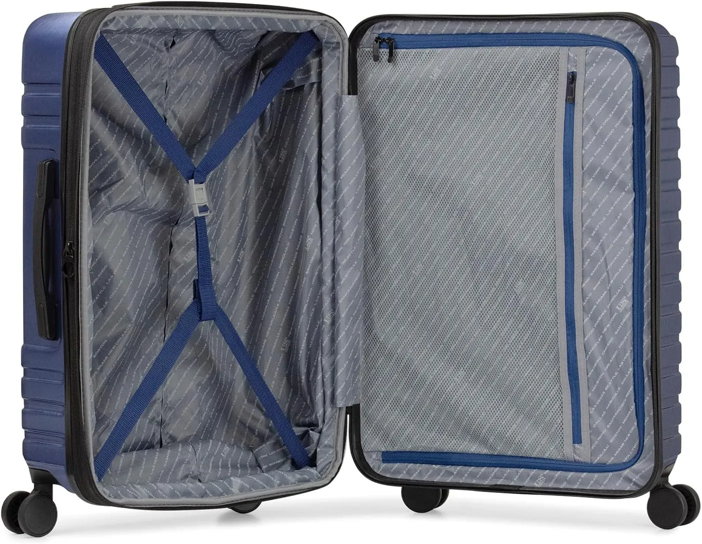 U.S. Traveler Boren Polycarbonate Hardside Rugged Travel Suitcase Luggage with 8 Spinner Wheels, Aluminum Handle, Navy, Checked-Large 30-Inch