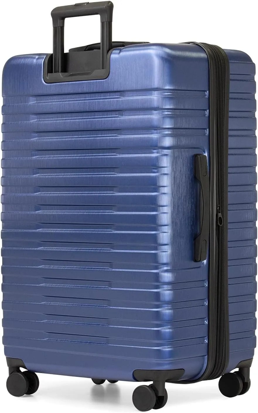U.S. Traveler Boren Polycarbonate Hardside Rugged Travel Suitcase Luggage with 8 Spinner Wheels, Aluminum Handle, Navy, Checked-Large 30-Inch