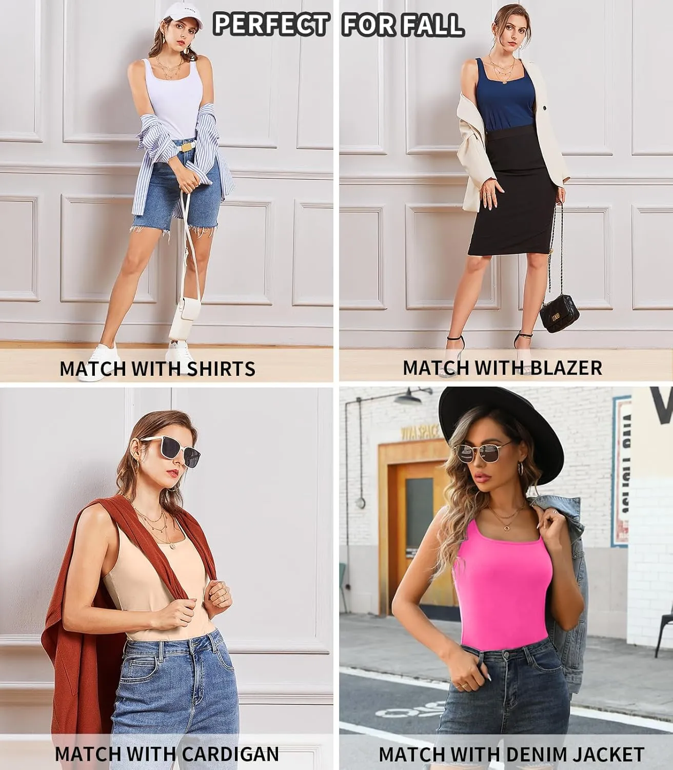 V FOR CITY Tank Top for Women with Built-in Padded Bra Adjustable Wide Strap Camisole Cotton Cami Shirts