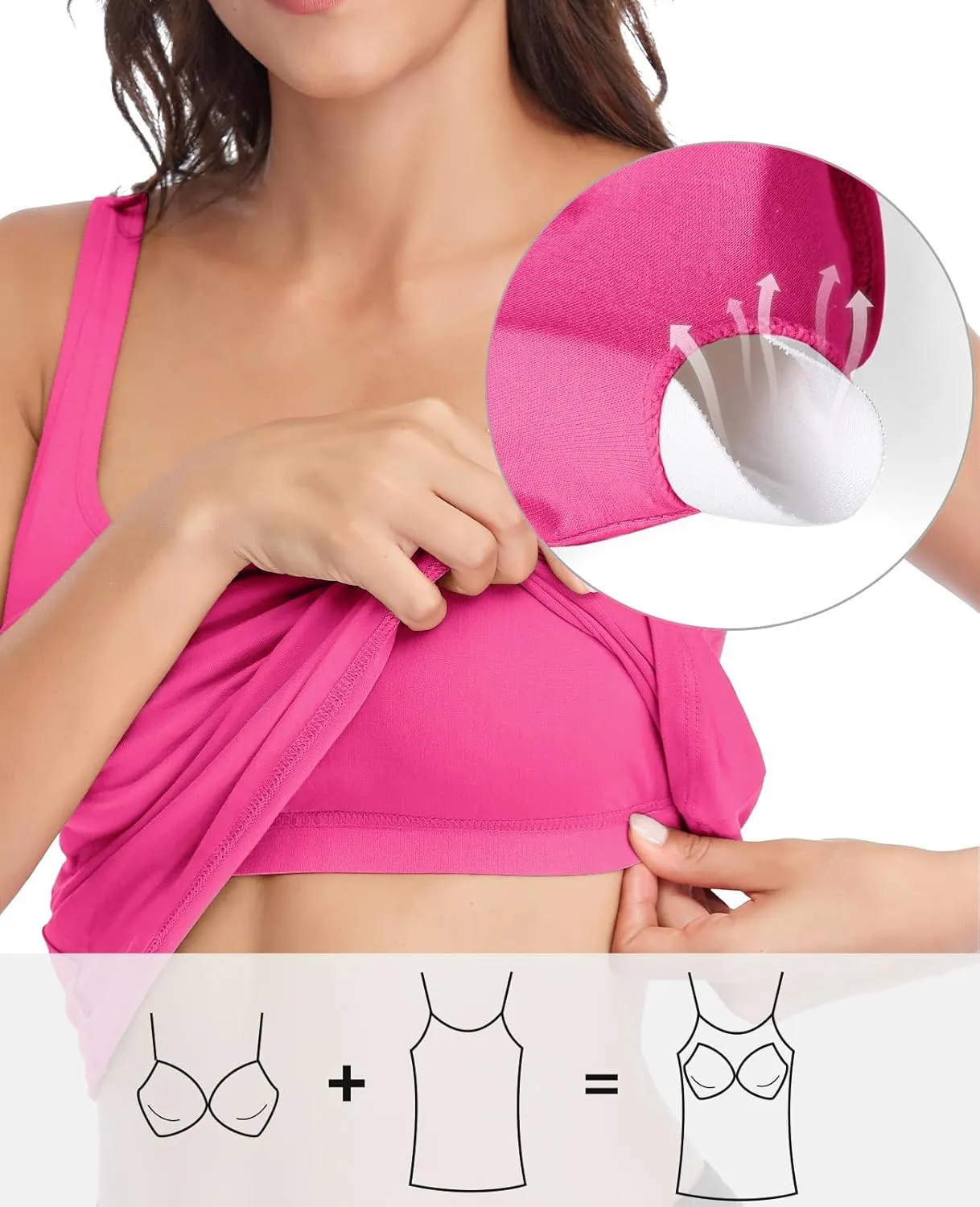 V FOR CITY Tank Top for Women with Built-in Padded Bra Adjustable Wide Strap Camisole Cotton Cami Shirts