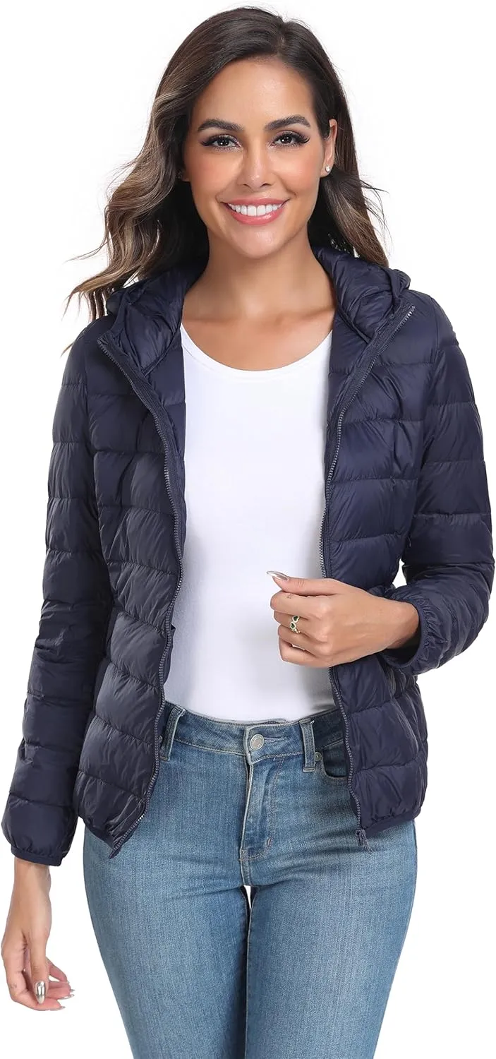 Valennia Women's Short Down Coat Packable Puffer Jacket With Hooded Winter Ultra Light Outerwear