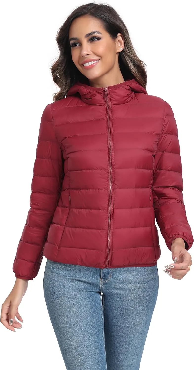 Valennia Women's Short Down Coat Packable Puffer Jacket With Hooded Winter Ultra Light Outerwear