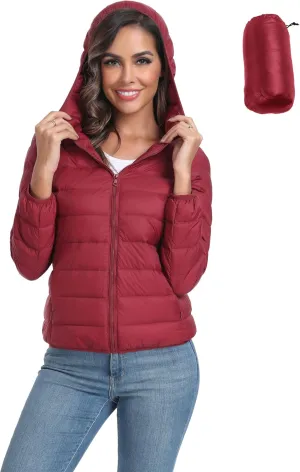 Valennia Women's Short Down Coat Packable Puffer Jacket With Hooded Winter Ultra Light Outerwear