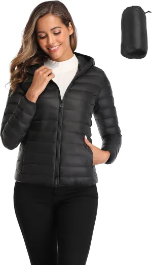 Valennia Women's Short Down Coat Packable Puffer Jacket With Hooded Winter Ultra Light Outerwear