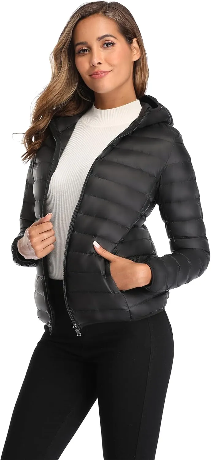 Valennia Women's Short Down Coat Packable Puffer Jacket With Hooded Winter Ultra Light Outerwear