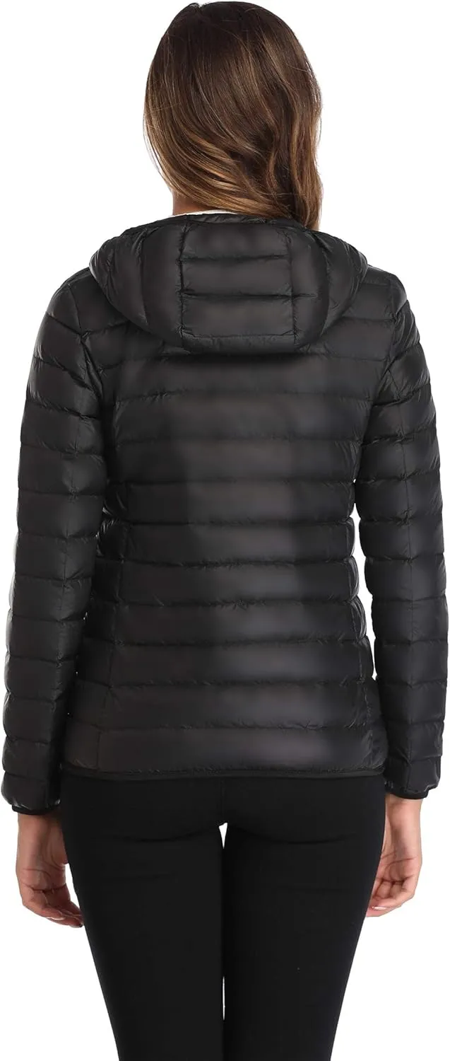 Valennia Women's Short Down Coat Packable Puffer Jacket With Hooded Winter Ultra Light Outerwear