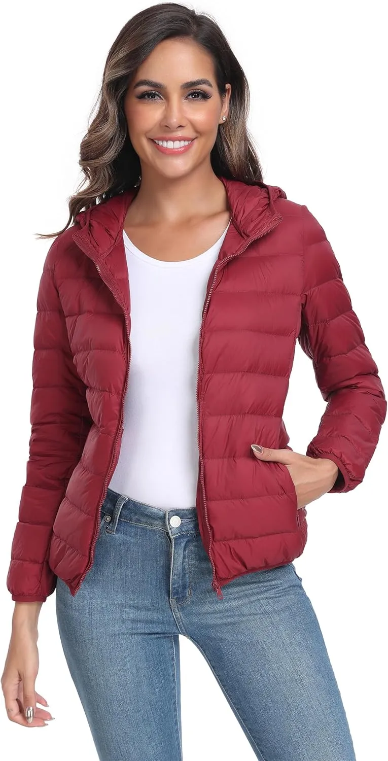 Valennia Women's Short Down Coat Packable Puffer Jacket With Hooded Winter Ultra Light Outerwear