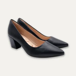 Valeria Black Pointed Toe Block Heels