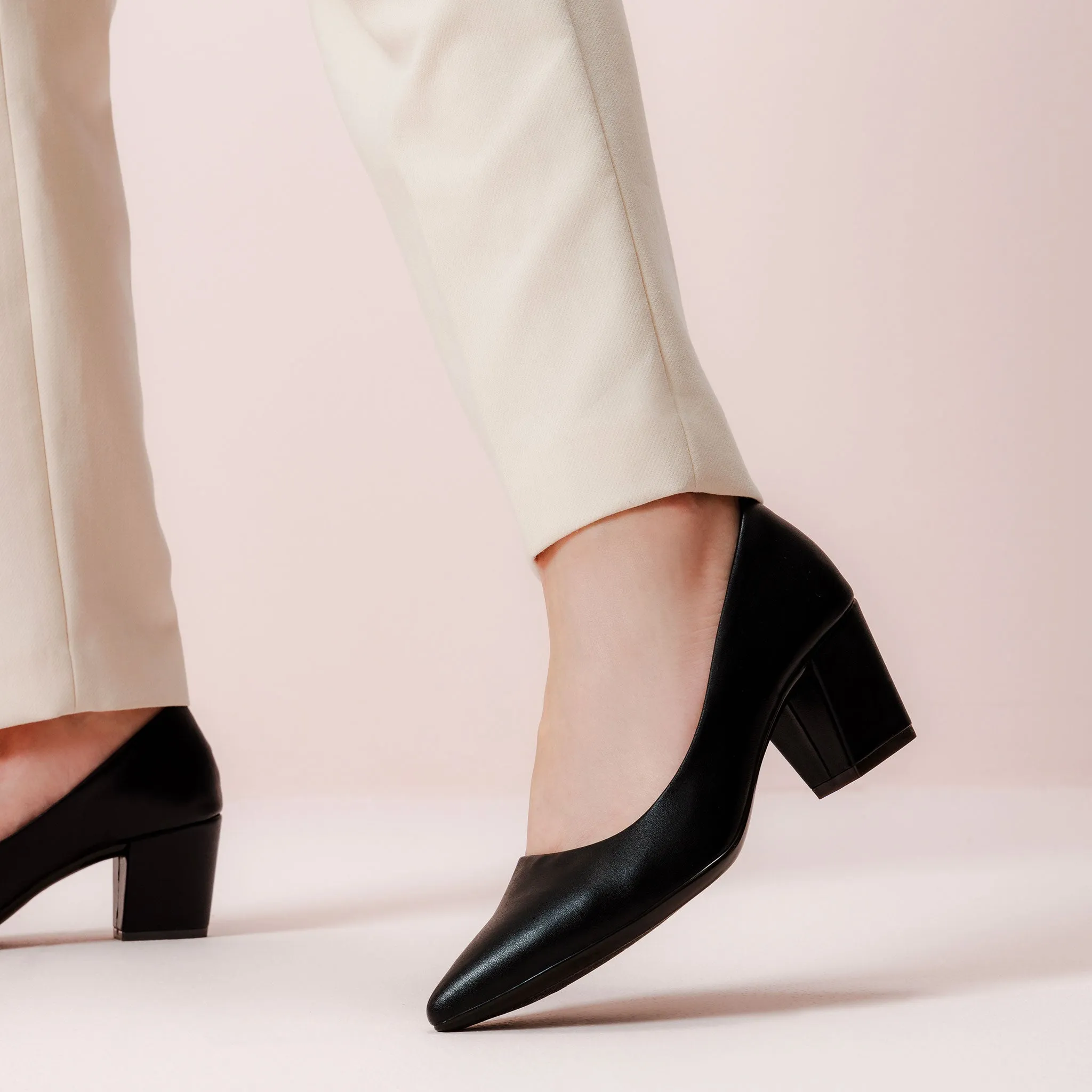 Valeria Black Pointed Toe Block Heels