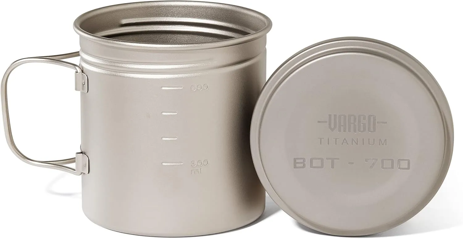 Vargo Titanium BOT Series BOT - 700 | Titanium Cooking Pot and Water Bottle with Foldable Handles and Watertight Lid | 700ml (23 oz.)