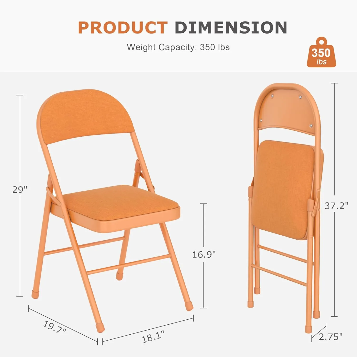 VECELO Padded Folding Chairs 4 Pack, Comfortable Cushioned Seat & Backrest with Steel Frame, for Office, Indoor Outdoor, Commercial Events, Orange