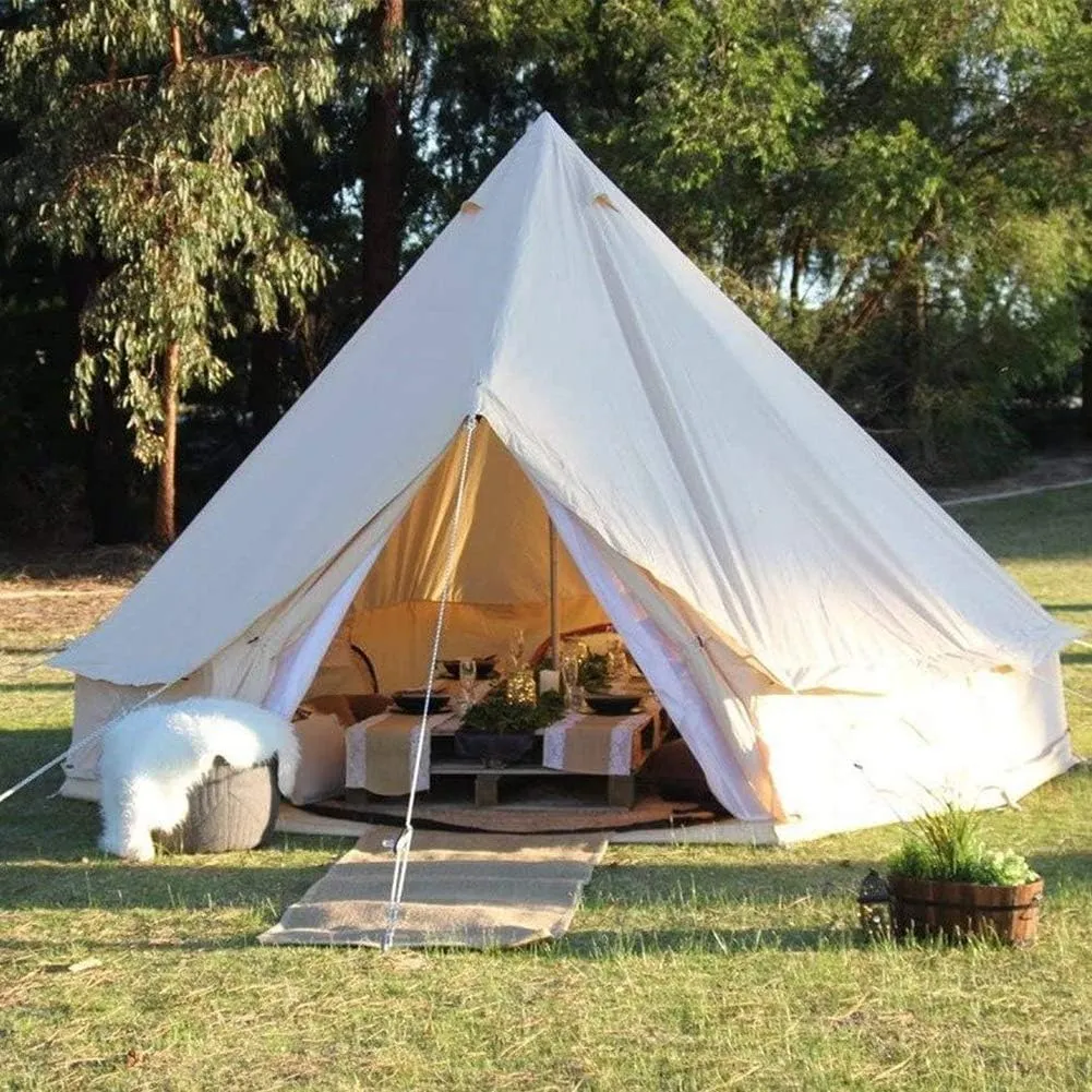 VejiA Tents for Camping 4 Season Cotton Bell Glamping Tent Outdoor Family Camping Tent with Zipped Groundsheet Mesh Door for Camping Hunting