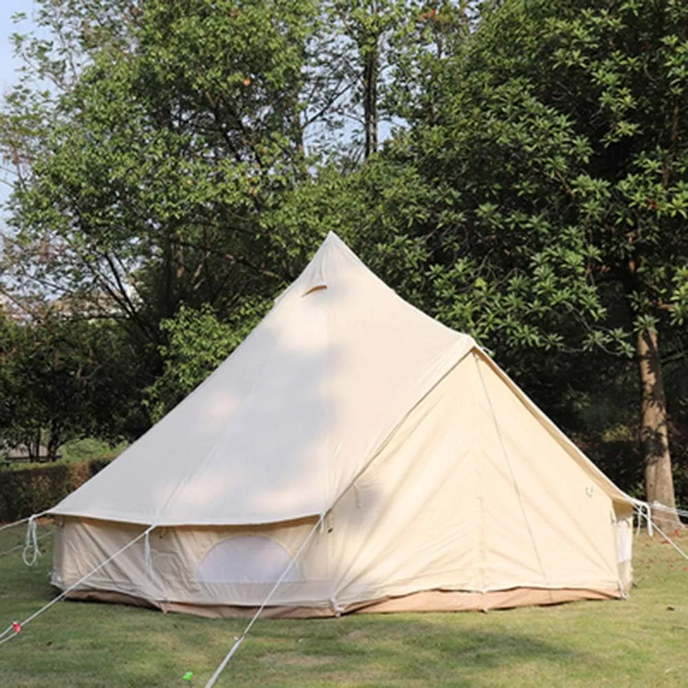 VejiA Tents for Camping 4 Season Cotton Bell Glamping Tent Outdoor Family Camping Tent with Zipped Groundsheet Mesh Door for Camping Hunting