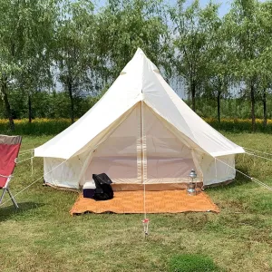 VejiA Tents for Camping 4 Season Cotton Bell Glamping Tent Outdoor Family Camping Tent with Zipped Groundsheet Mesh Door for Camping Hunting