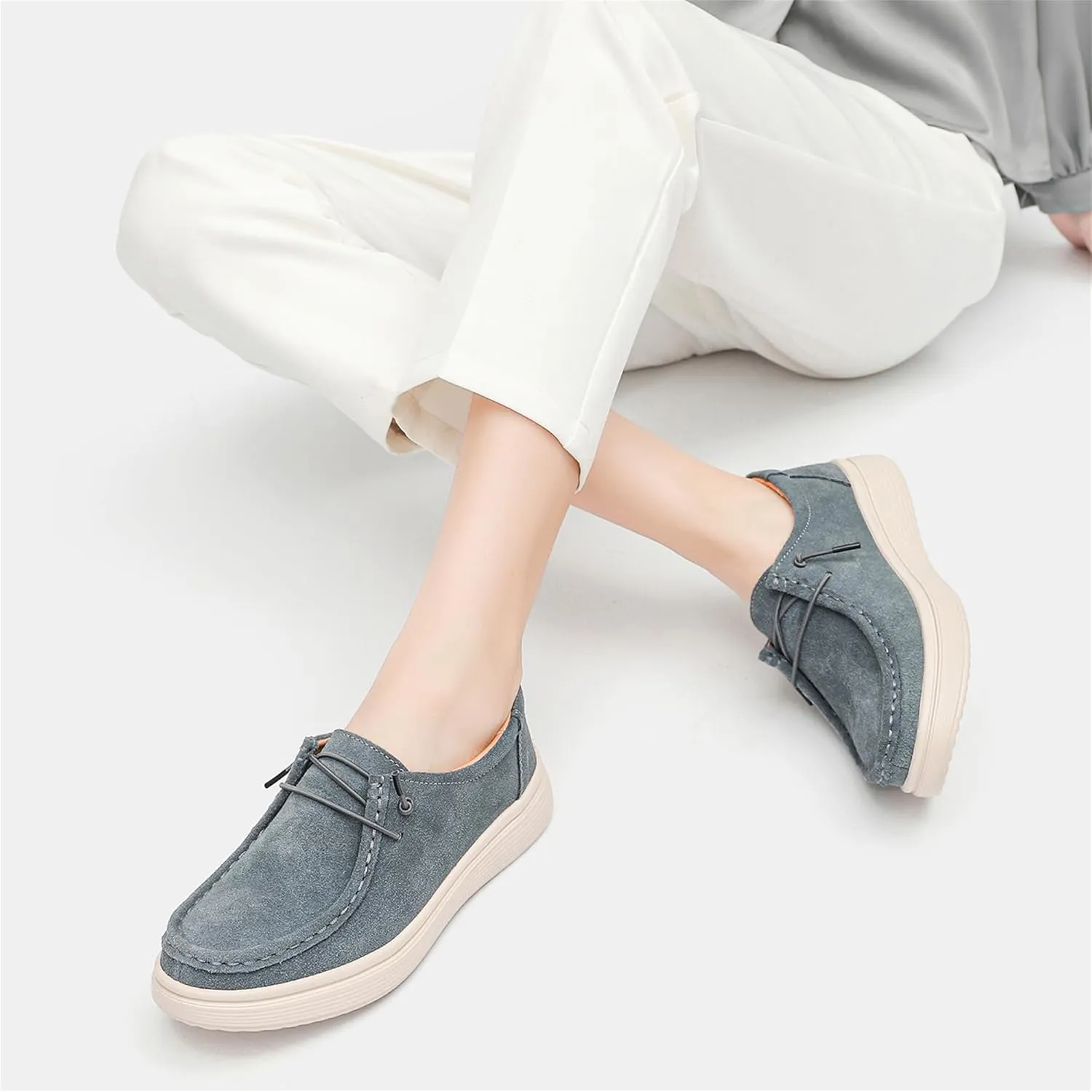Veroders Women's Suede Wendy Loafers Comfortable Light-Weight Ultralight Boat Canvas Sneakers