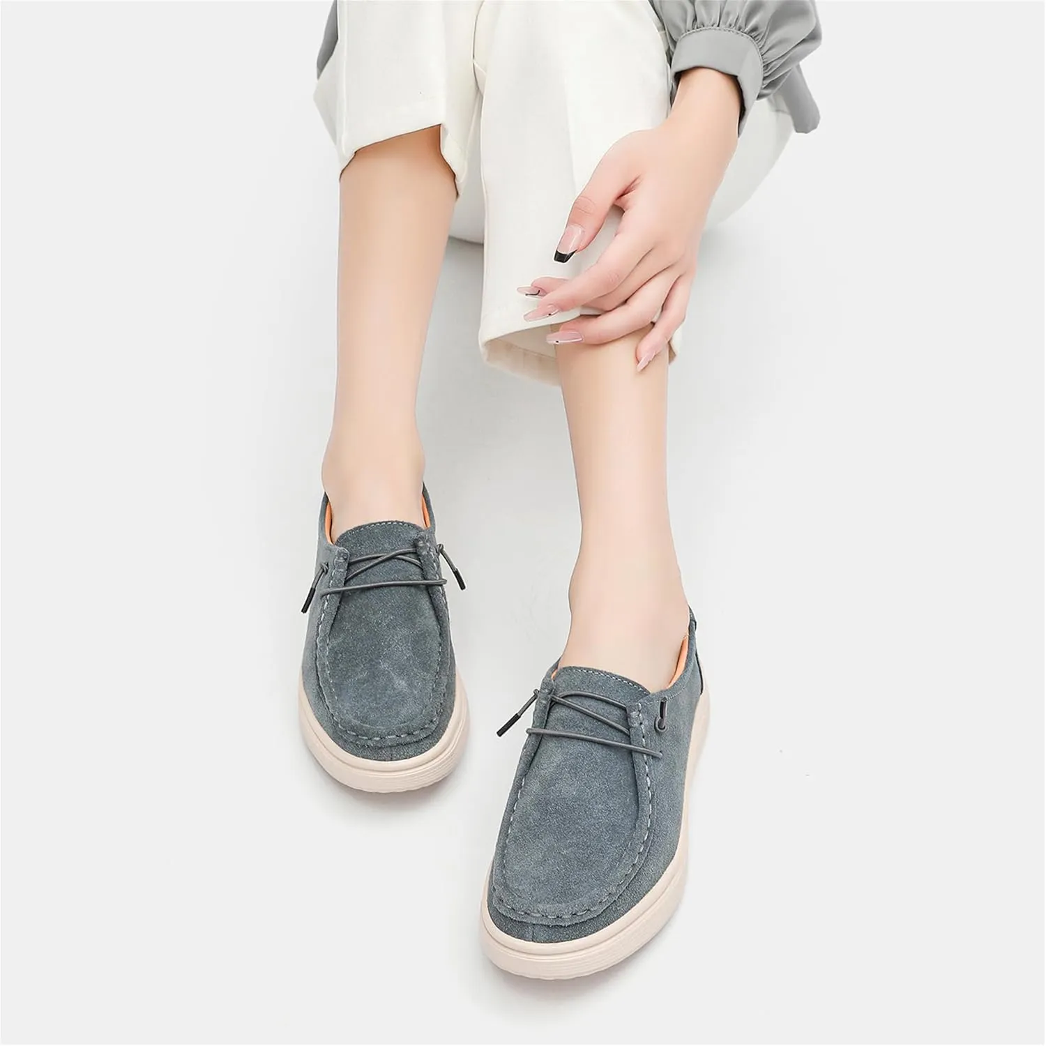 Veroders Women's Suede Wendy Loafers Comfortable Light-Weight Ultralight Boat Canvas Sneakers