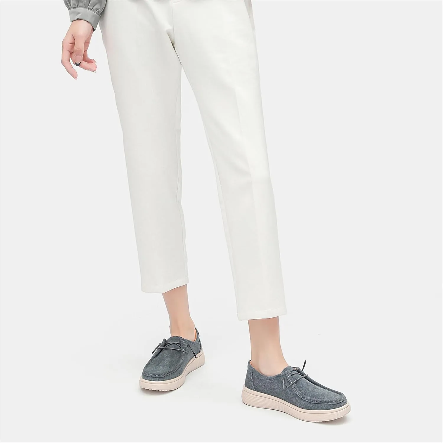 Veroders Women's Suede Wendy Loafers Comfortable Light-Weight Ultralight Boat Canvas Sneakers