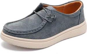Veroders Women's Suede Wendy Loafers Comfortable Light-Weight Ultralight Boat Canvas Sneakers