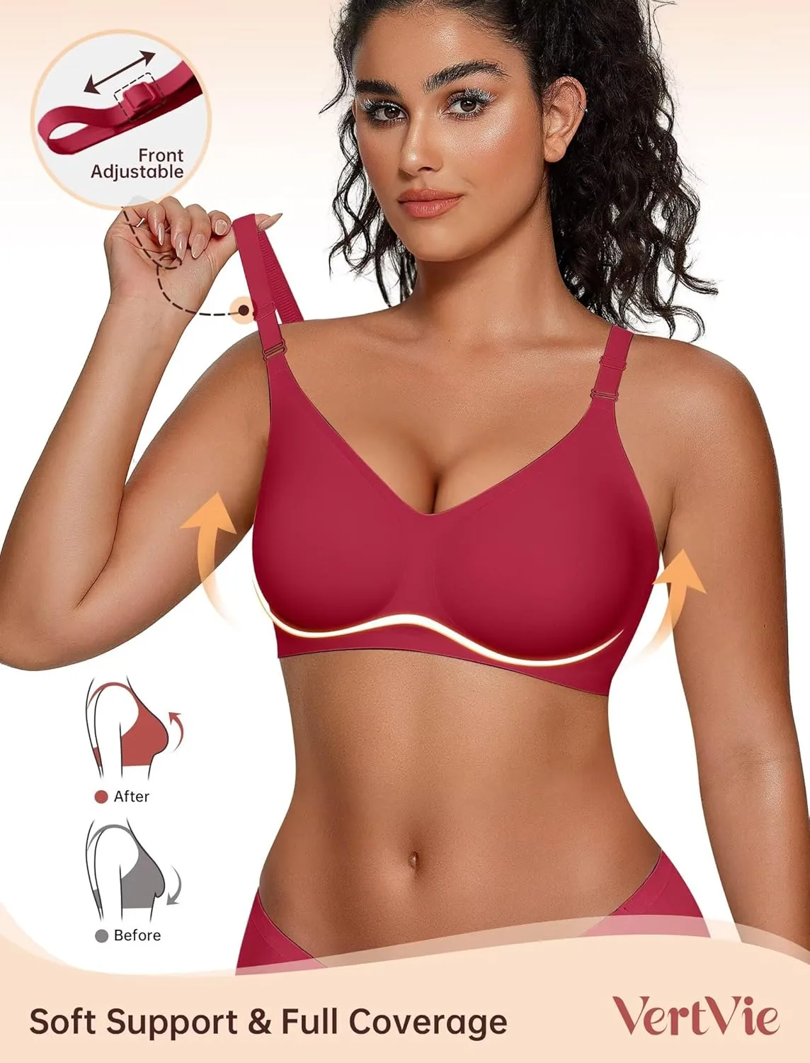 Vertvie Womens Wireless Bras No Underwire Push Up Bra Seamless Supportive Full Coverage Everyday Bras Regular and Plus Size