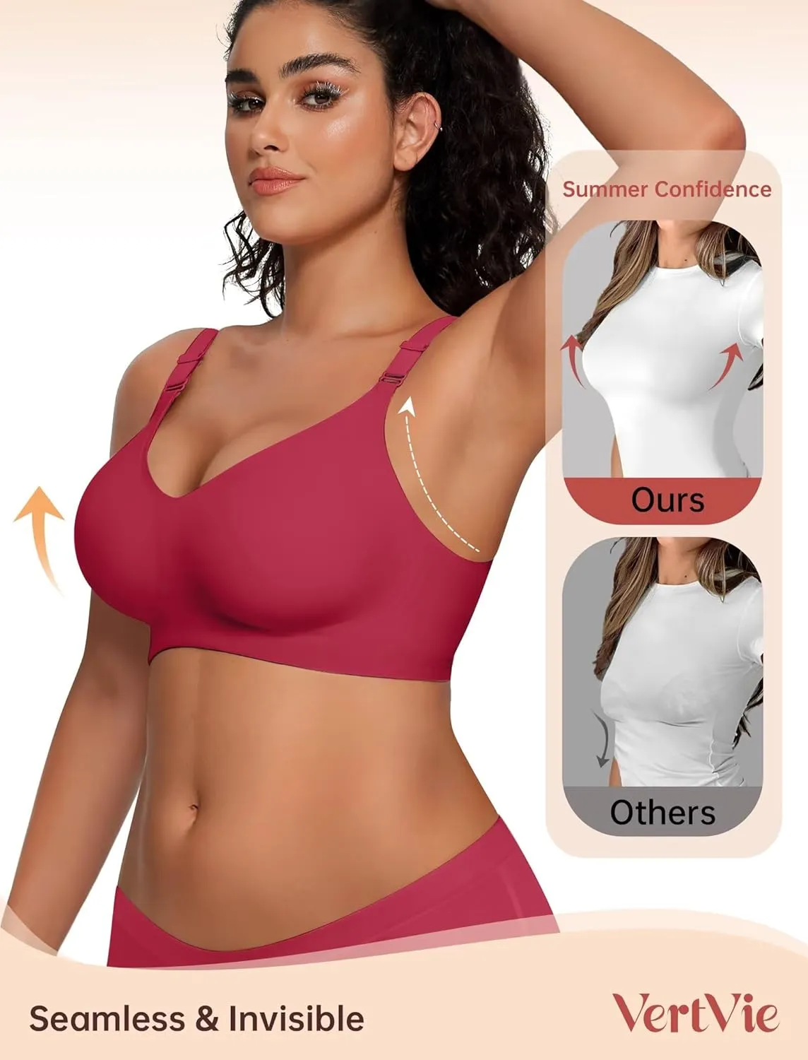 Vertvie Womens Wireless Bras No Underwire Push Up Bra Seamless Supportive Full Coverage Everyday Bras Regular and Plus Size