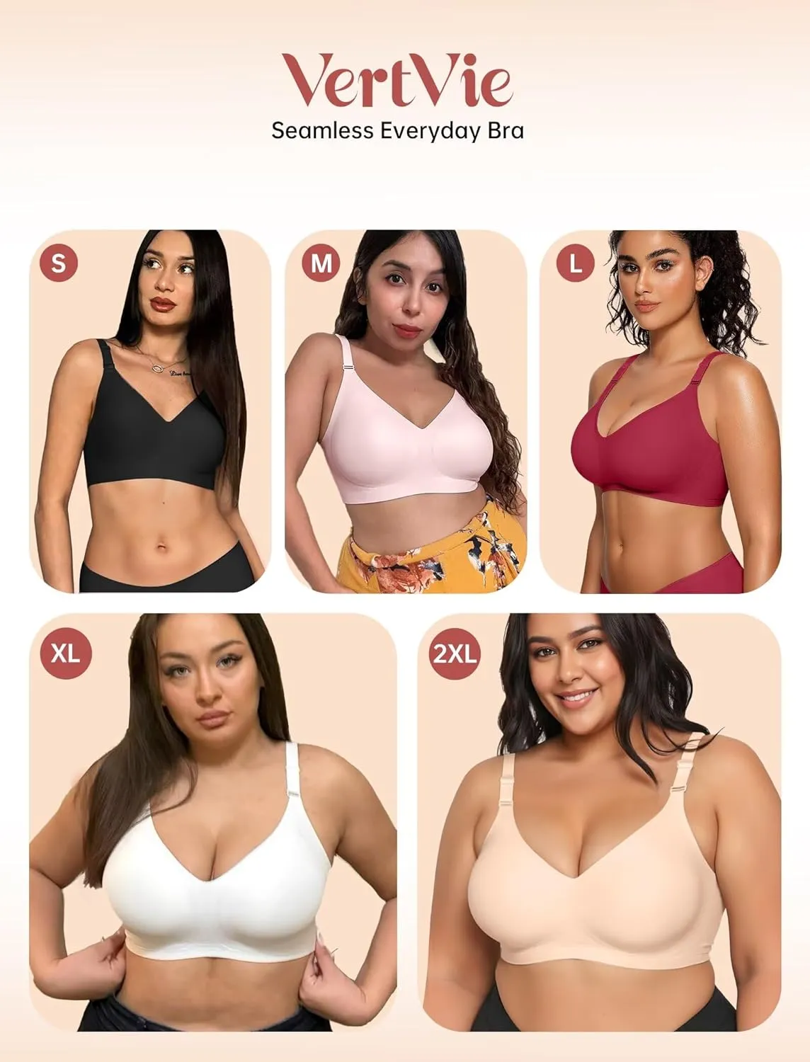 Vertvie Womens Wireless Bras No Underwire Push Up Bra Seamless Supportive Full Coverage Everyday Bras Regular and Plus Size
