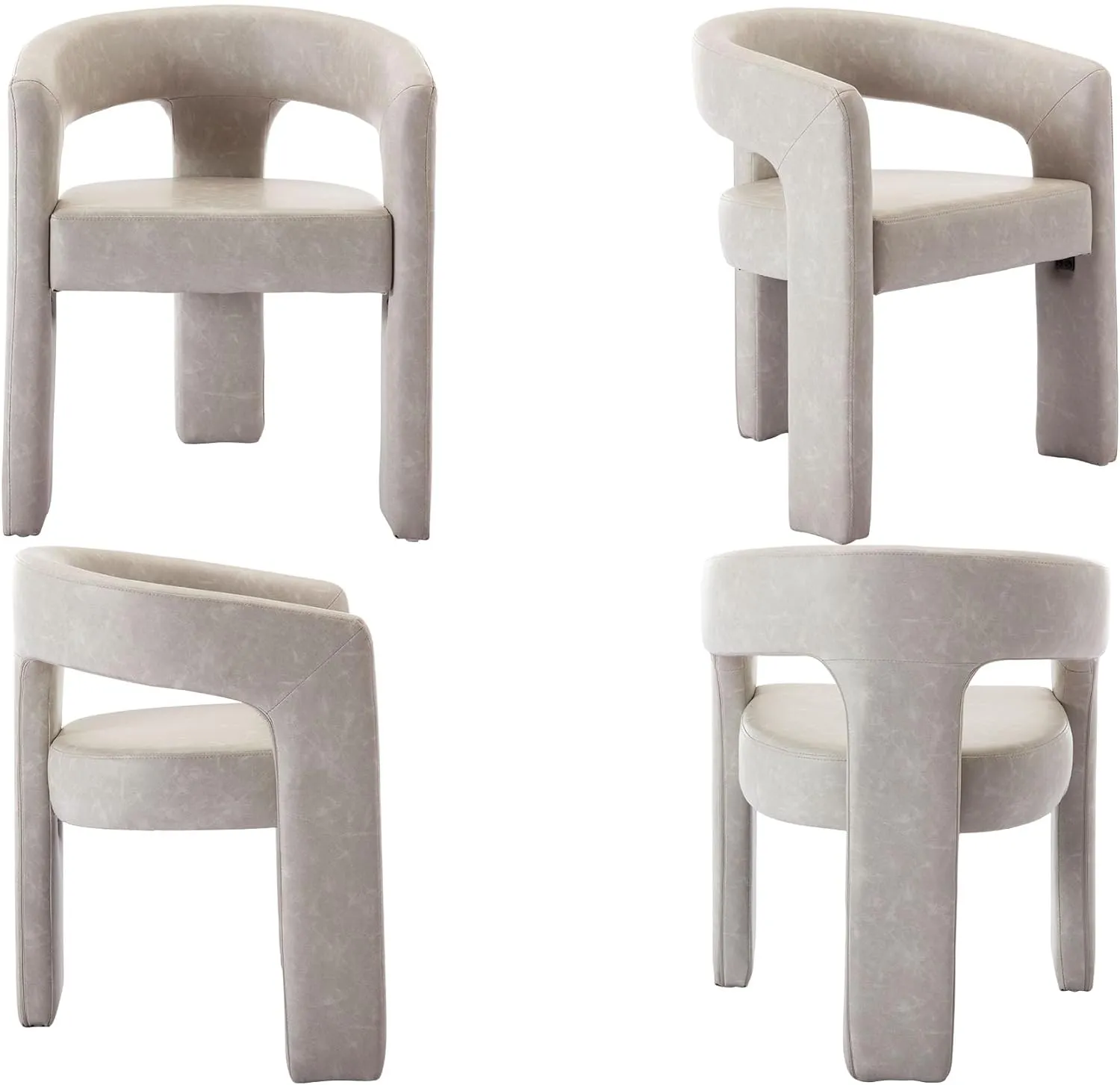 VESCASA Faux Leather Barrel Dining Chair with Open-Back, Upholstered Modern Accent Side Armchair with 3 Legs for Kitchen/Dining Room/Living Room, 1 Chair, Light Grey