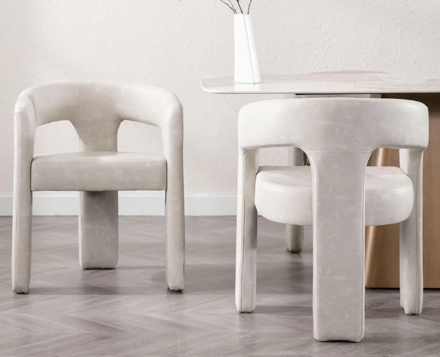 VESCASA Faux Leather Barrel Dining Chair with Open-Back, Upholstered Modern Accent Side Armchair with 3 Legs for Kitchen/Dining Room/Living Room, 1 Chair, Light Grey