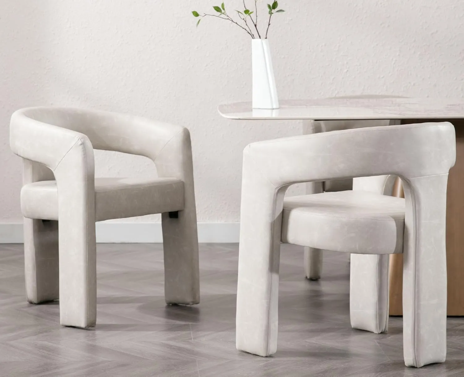 VESCASA Faux Leather Barrel Dining Chair with Open-Back, Upholstered Modern Accent Side Armchair with 3 Legs for Kitchen/Dining Room/Living Room, 1 Chair, Light Grey