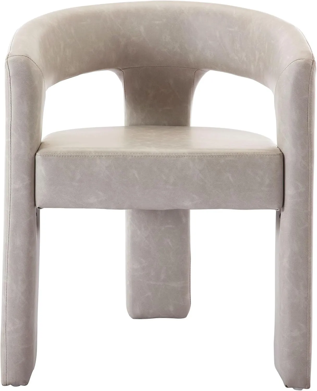 VESCASA Faux Leather Barrel Dining Chair with Open-Back, Upholstered Modern Accent Side Armchair with 3 Legs for Kitchen/Dining Room/Living Room, 1 Chair, Light Grey
