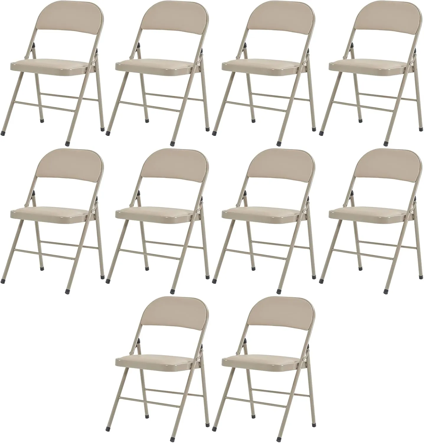 VINGLI 10 Pack Folding Chairs with Padded Seats, Metal Frame with Pu Leather Seat & Back, Capacity 350 lbs, Set of 10, Khaki