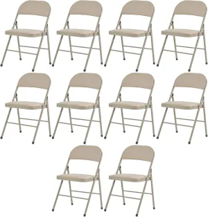 VINGLI 10 Pack Folding Chairs with Padded Seats, Metal Frame with Pu Leather Seat & Back, Capacity 350 lbs, Set of 10, Khaki