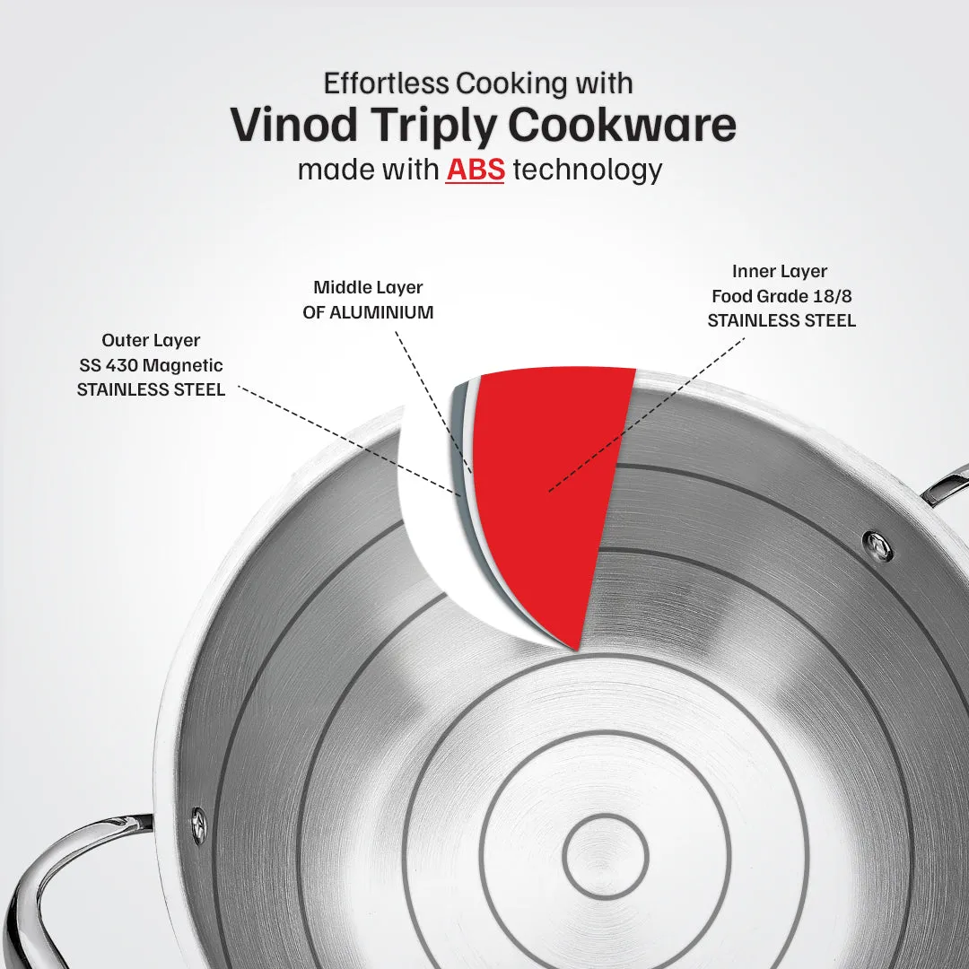 VINOD Doniv Titanium Triply Stainless Steel Kadhai with Cover (22 cm), Capacity 2.00 Liter, Induction Friendly