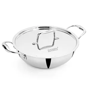 VINOD Doniv Titanium Triply Stainless Steel Kadhai with Cover (22 cm), Capacity 2.00 Liter, Induction Friendly