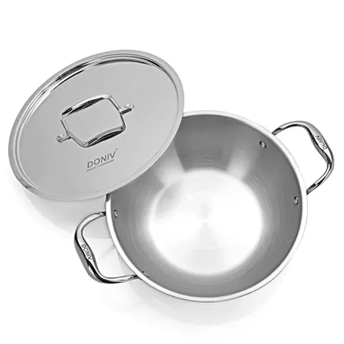 VINOD Doniv Titanium Triply Stainless Steel Kadhai with Cover (22 cm), Capacity 2.00 Liter, Induction Friendly