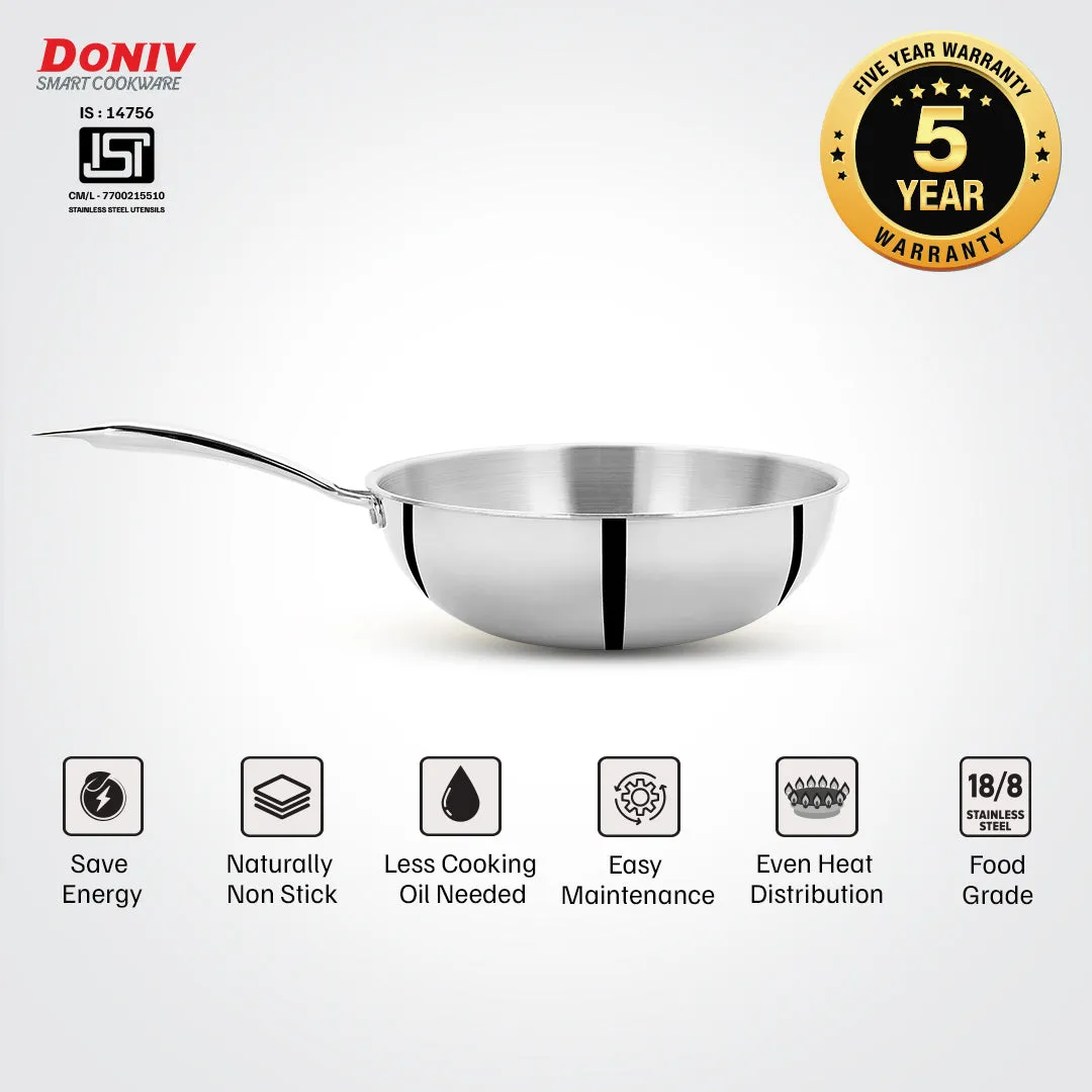 VINOD Doniv Titanium Triply Stainless Steel Wok 26 cms, Capacity 3.30 Liter