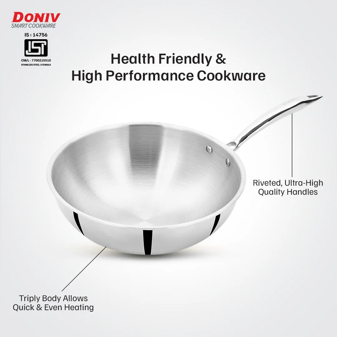 VINOD Doniv Titanium Triply Stainless Steel Wok 26 cms, Capacity 3.30 Liter