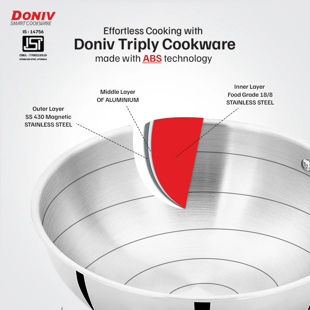 VINOD Doniv Titanium Triply Stainless Steel Wok 26 cms, Capacity 3.30 Liter
