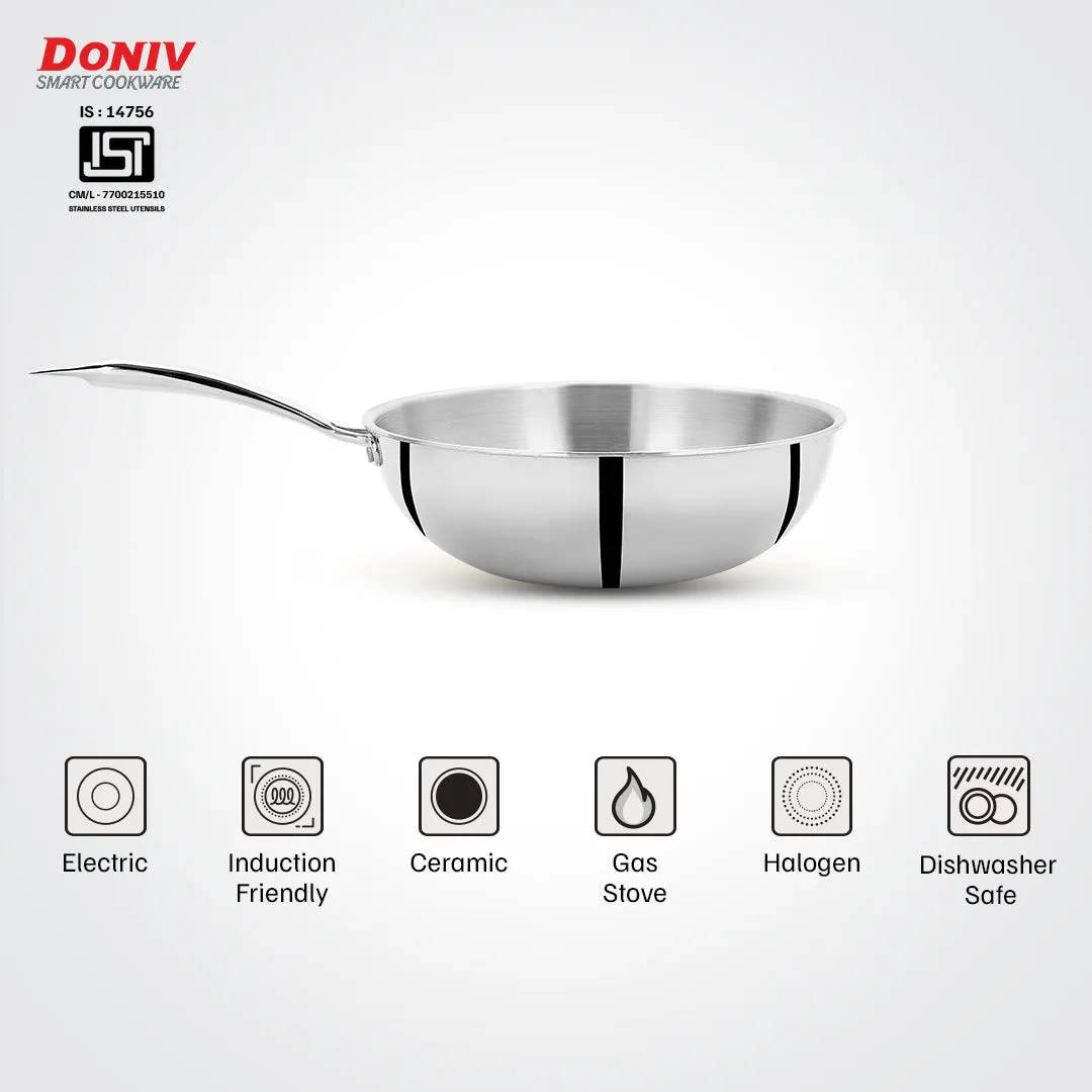 VINOD Doniv Titanium Triply Stainless Steel Wok 26 cms, Capacity 3.30 Liter