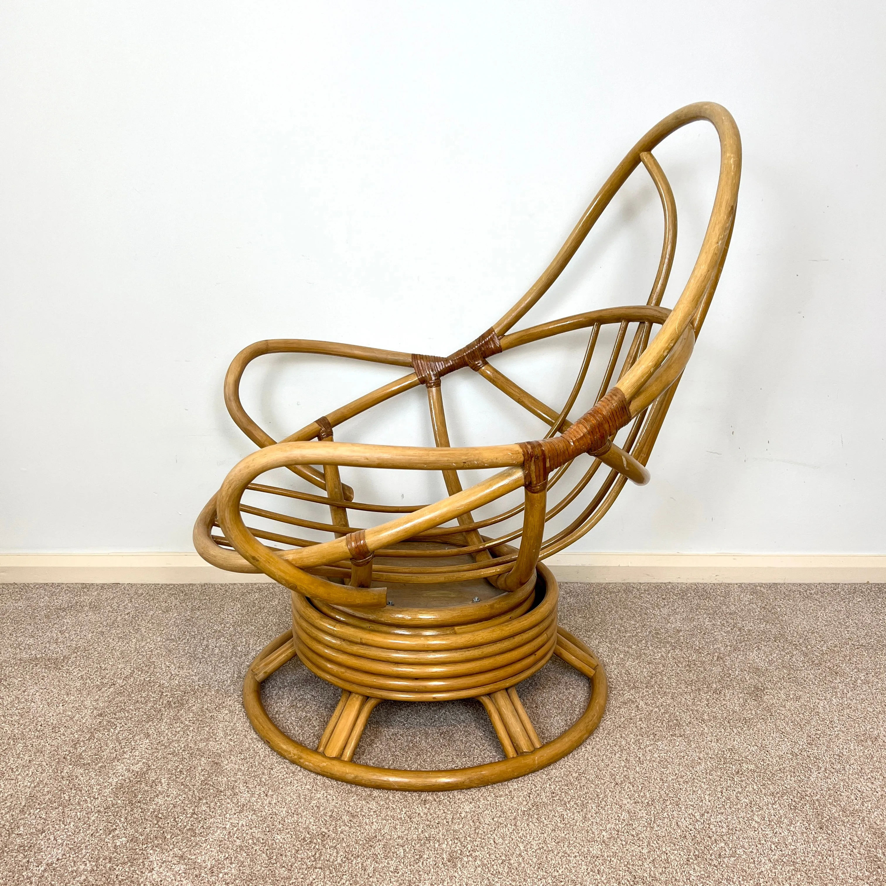 Vintage Bamboo Cane Swivel Rocking Egg Chair