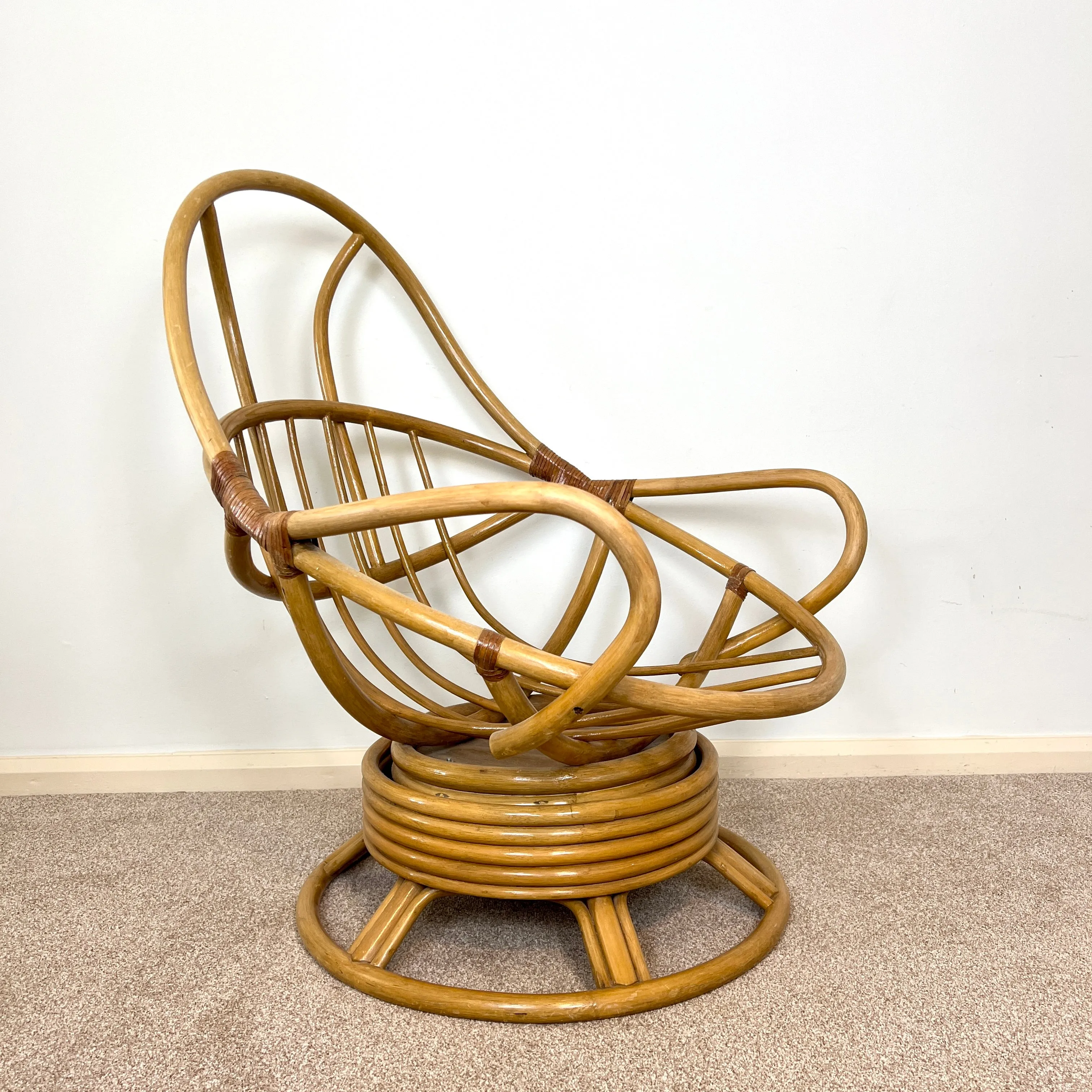 Vintage Bamboo Cane Swivel Rocking Egg Chair