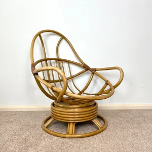 Vintage Bamboo Cane Swivel Rocking Egg Chair