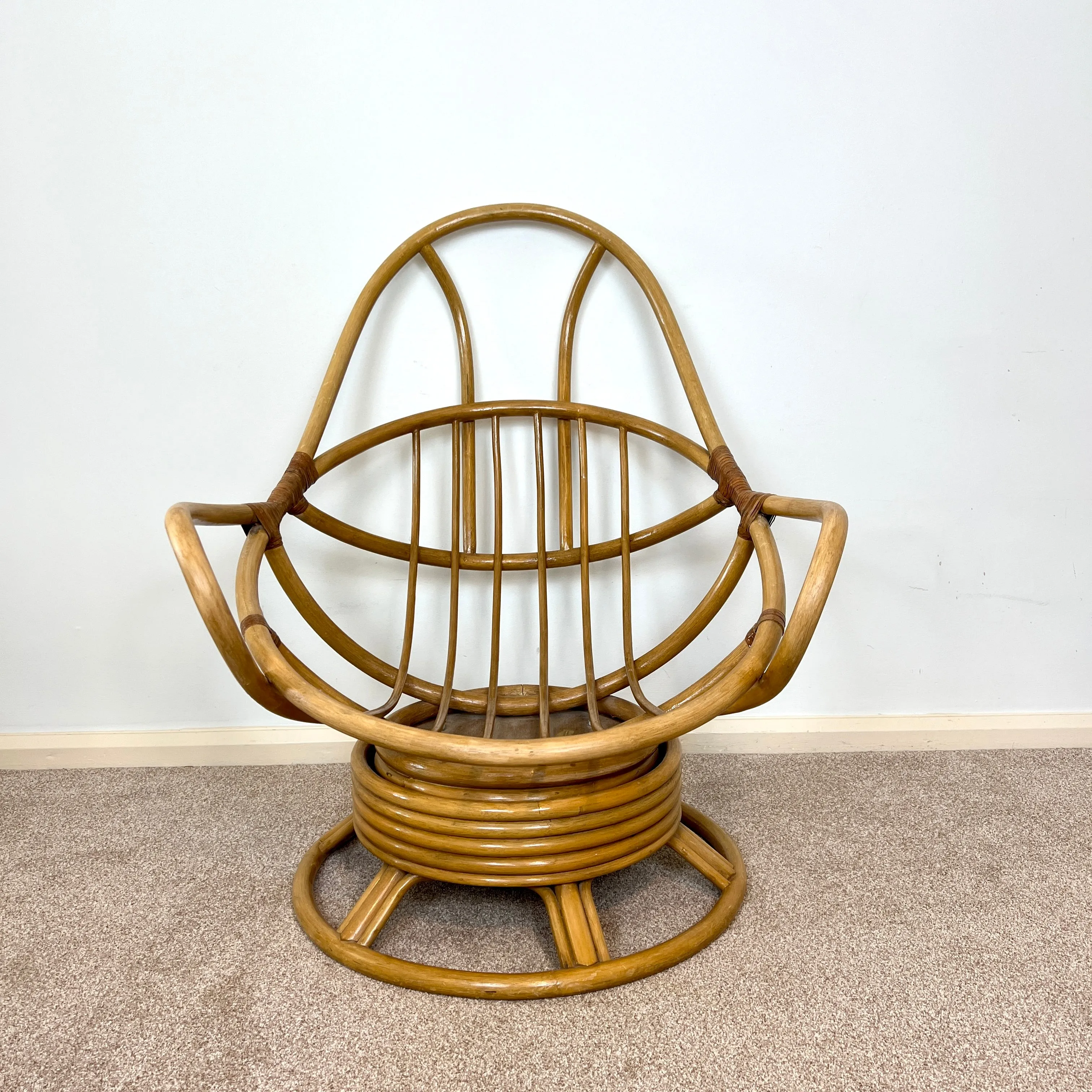 Vintage Bamboo Cane Swivel Rocking Egg Chair